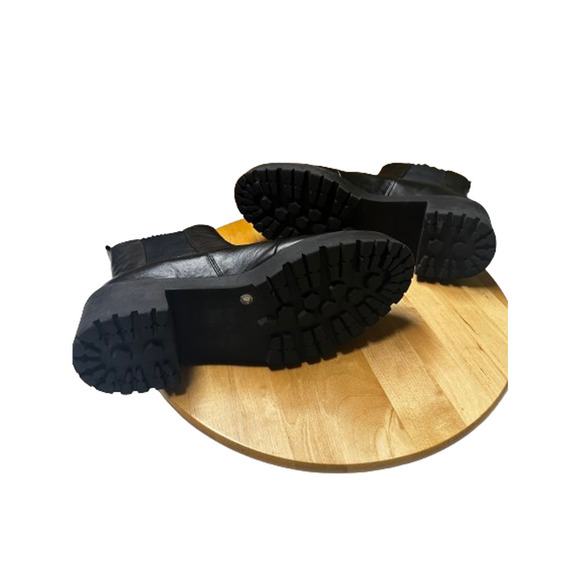 Asos Bootie Womens 8 Black Chelsea Leather Block Heel Lug Sole Round Toe Slip On - Picture 5 of 7